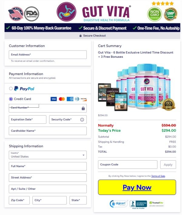 Secure checkout for Gut Vita, your payment is protected